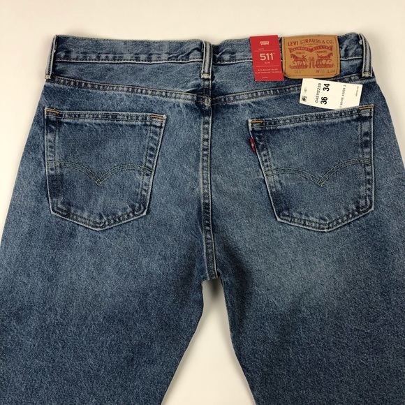 Levis 511 Slim Fit Distressed Blue Jeans 36x34 - Picture 6 of 8